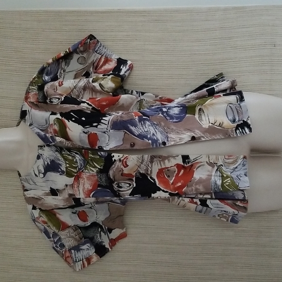 Italian print short sleeve cotton linen blouse size M - Picture 1 of 6